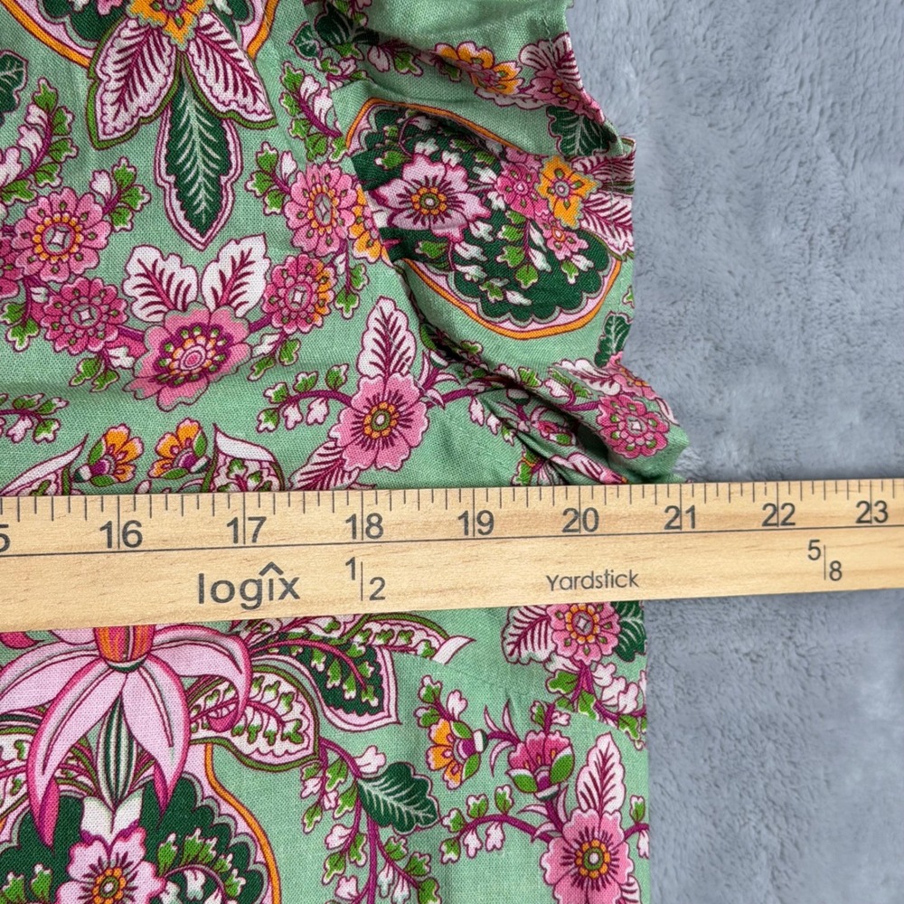 Soft Surroundings Paige Linen Blend Top Womens M Green Floral Ruffle Boho Beach - Picture 5 of 7